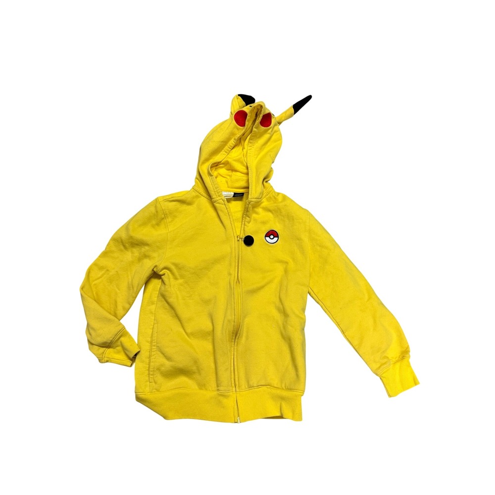 Pokemon Pikachu Kids Zip Up Hoodie Yellow Costume Sweatshirt Pokeball Large
